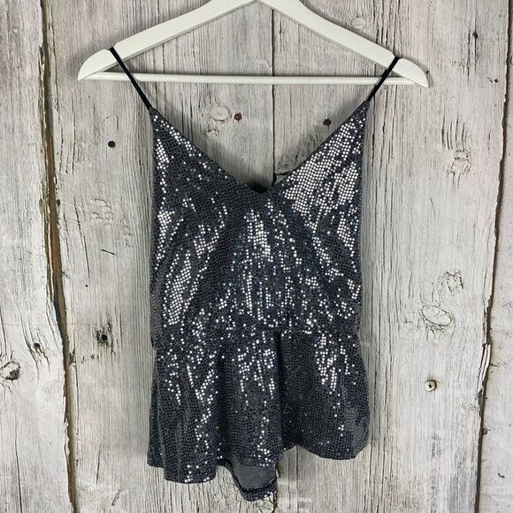 Express Silver Sequin Peplum Tank Small NWT 296 - Picture 1 of 9